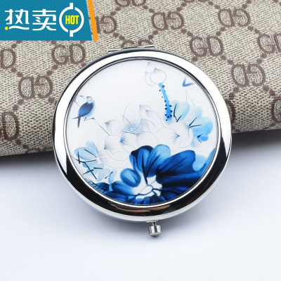 敬平便携可爱化妆镜迷你折叠随身镜美容镜圆形双面镜小镜子便携式用镜 70 荷花