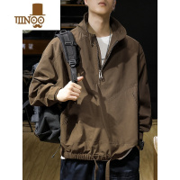 YANXU美式复古半拉链冲锋衣工装夹克男日系潮牌咖棕色宽松休闲外套