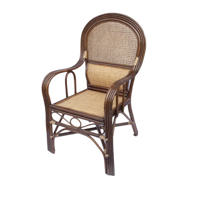 藤椅藤编护腰单人家用靠背椅阳台书房电脑椅真藤手工扶手定制 咖啡色