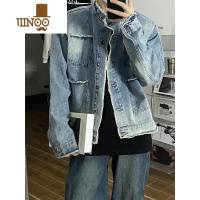 YANXU设计感小众毛边牛仔外套男春季ins高街潮牌复古水洗渐变宽松夹克