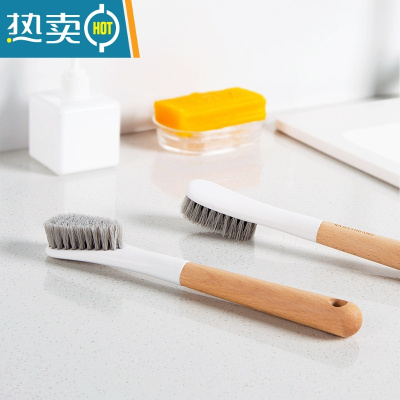 敬平鞋刷子家用刷鞋洗鞋刷器洗衣刷板刷清洗刷软硬毛长柄木柄清洁刷 榉木长柄鞋刷[二个装]