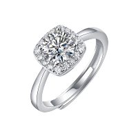 玖钻珠宝 925 银莫桑石戒指 正版小方糖钻戒公主结婚求婚戒指女 R13157