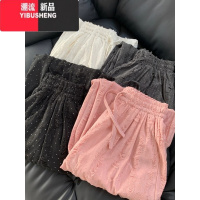 YIBUSHENG重工烫钻蕾丝阔腿裤女季2024新款高腰显瘦直筒抽绳休闲裤长裤子