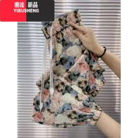 YIBUSHENG季玫瑰印花清凉抖抖裤2024季新款时尚百搭休闲裤束脚哈伦裤女