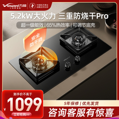 万和(Vanward)[小灶君B10 Pro·防干烧]天然气燃气灶5.2kW烟灶联动国家补贴20%嵌入式家用煤气双炉具