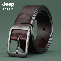 Jeep吉普纯牛皮皮带男士真皮针扣青中年休闲裤带商务黑色宽裤腰带