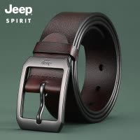 Jeep吉普纯牛皮皮带男士真皮针扣青中年休闲裤带商务黑色宽裤腰带