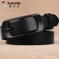 啄木鸟牛皮层皮带女真皮腰带女时尚装饰针扣头简约裤带女韩版百搭