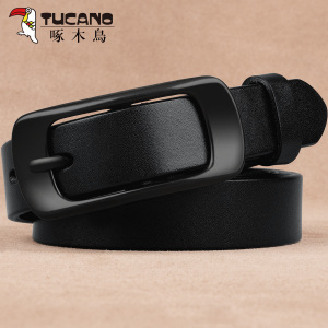 啄木鸟牛皮层皮带女真皮腰带女时尚装饰针扣头简约裤带女韩版百搭