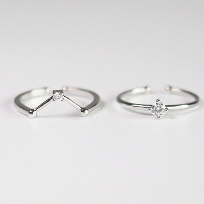 V字钻闪亮锆石S925纯银开口戒指韩版气质显手长纯银饰品学生礼物送女朋友老婆情人节七夕生日礼物