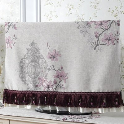 新中式55寸液晶电视机盖布防尘罩60寸曲面屏挂式欧式家用布艺32寸 芳华紫色电视机罩 32英寸(宽77*高48)