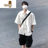 YANXU白色短袖衬衫夏季薄款设计感衬衣男潮流百搭上衣潮牌帅气港风外套