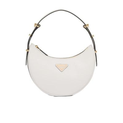 女款白色皮革单肩包 可调提手金属徽标拉链设计