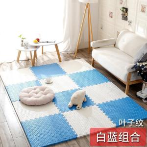 泡沫地垫家用隔音海绵铺地板垫子拼接爬爬卧室儿童爬行垫拼图防摔 白+蓝 60*60*1.0cm十字纹[10片]送边条