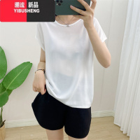 YIBUSHENG棉绸短袖上衣女2024年季薄款宽松显瘦人造棉圆领半袖T恤衫款