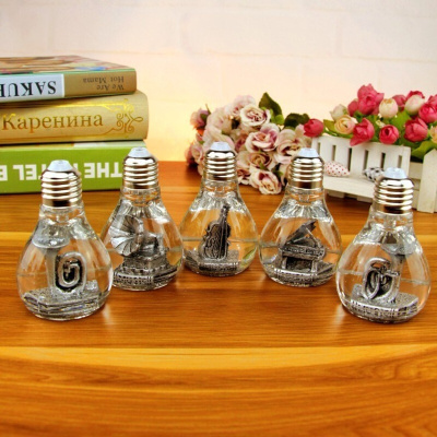 创意个性带灯微景观复古乐器摆件入油沙漏油漏客厅家居书柜品装饰款式随机发货灯泡微景观乐器摆件默认颜色