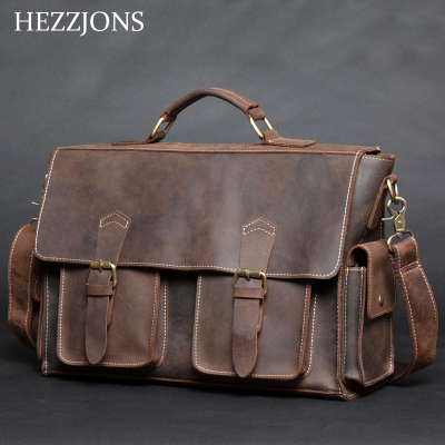赫泽琼斯HEZZJONS进口疯马皮英伦剑桥包时尚青年原创手工复古男神个性单肩斜挎包棕色