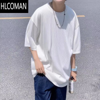 HLCOMAN夏季薄款短袖t恤男胖子大码五分袖体恤韩版潮流垂感冰丝半袖上衣