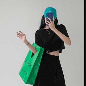 夏季新款短袖T恤女宽松显瘦露脐短款上衣服女 韩国女装