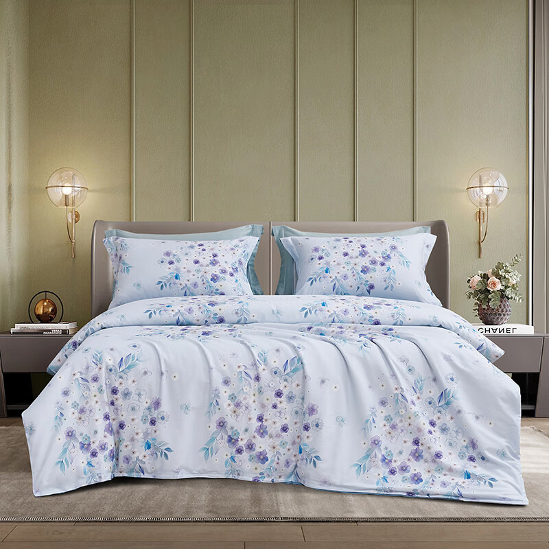 梦洁家纺[团购]四件套 纯棉印花四件套:紫妍花开 床单款 (被套200*230cm)
