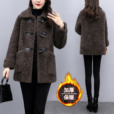 FISHBASKET羔绒毛呢外套女短款2020新款冬季加厚女装小个子百搭呢子大衣潮毛呢外套