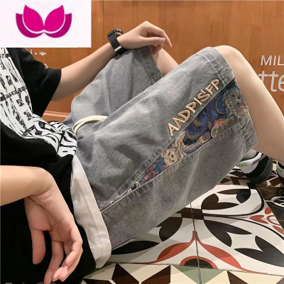 七斓vintage五分裤夏季薄款百搭牛仔短裤复古潮流宽松拼接工装裤子男