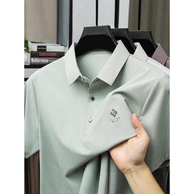 夏季男士T恤冰丝中年男式短袖上衣有领爸爸装POLO衫宽松男装T恤潮