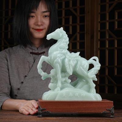 美帮汇玉石马摆件一对客厅家居酒柜装饰品老板办公室桌面工艺品