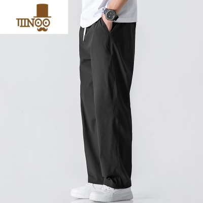 YANXUWOODSOON男士休闲裤直筒垂感冰丝长裤夏季薄款美式高街阔腿运动裤