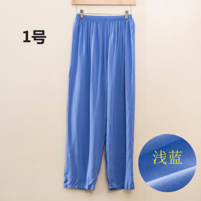 HLCOMAN中老年夏秋季男女同款人造棉绵绸裤子居家裤休闲直筒裤睡裤空调裤睡裤