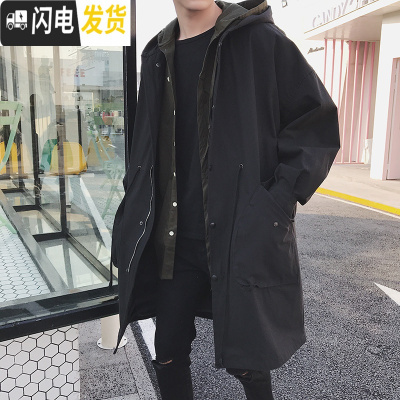 HLCOMAN日系痞帅工装风衣男中长款大码宽松休闲痞帅大衣潮牌秋季连帽外套风衣