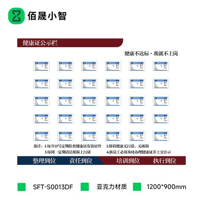 佰晟小智 SFT-S0013DF 健康证公示板(亚克力板)