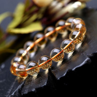 天然黄水晶手链男女款单圈唯美质感情侣手串工艺精湛3A7A级6-12mm送女朋友老婆情人节七夕生日礼物