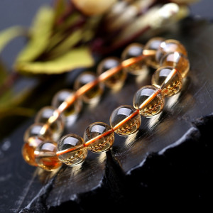 天然黄水晶手链男女款单圈唯美质感情侣手串工艺精湛3A7A级6-12mm送女朋友老婆情人节七夕生日礼物