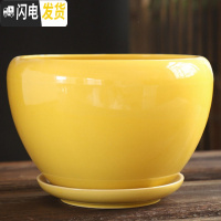 三维工匠花盆陶瓷大号特大托盘创意绿萝简约家用吊兰个性多肉花盆 S1苹果黄色单个 特大花盆容器