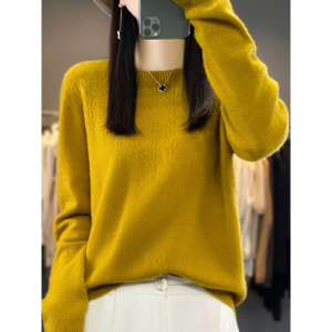 一线成衣羊毛衫女式秋冬圆领套头毛衣针织上衣宽松镂空打底衫保暖