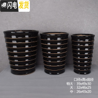 三维工匠北欧高筒陶瓷花盆特大大 大号家用创意君子兰盆景阳台托盘室 螺纹-黑色[送托盘、垫片] 大花盆容器