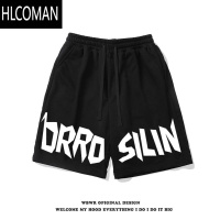 HLCOMAN美式高街字母印花抽绳短裤男夏季潮牌休闲百搭宽松直筒运动五分裤