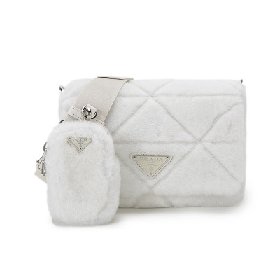PRADA普拉达女士System系列羊皮毛单肩斜挎包带小包1BD2922EC9F0009-V-K9O-白色