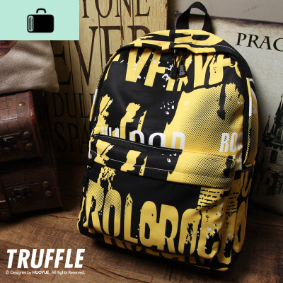 双肩包潮流时尚帆布男士初中高中学生书包休闲个性印花背包旅行包NEW LAKE RockNRoll