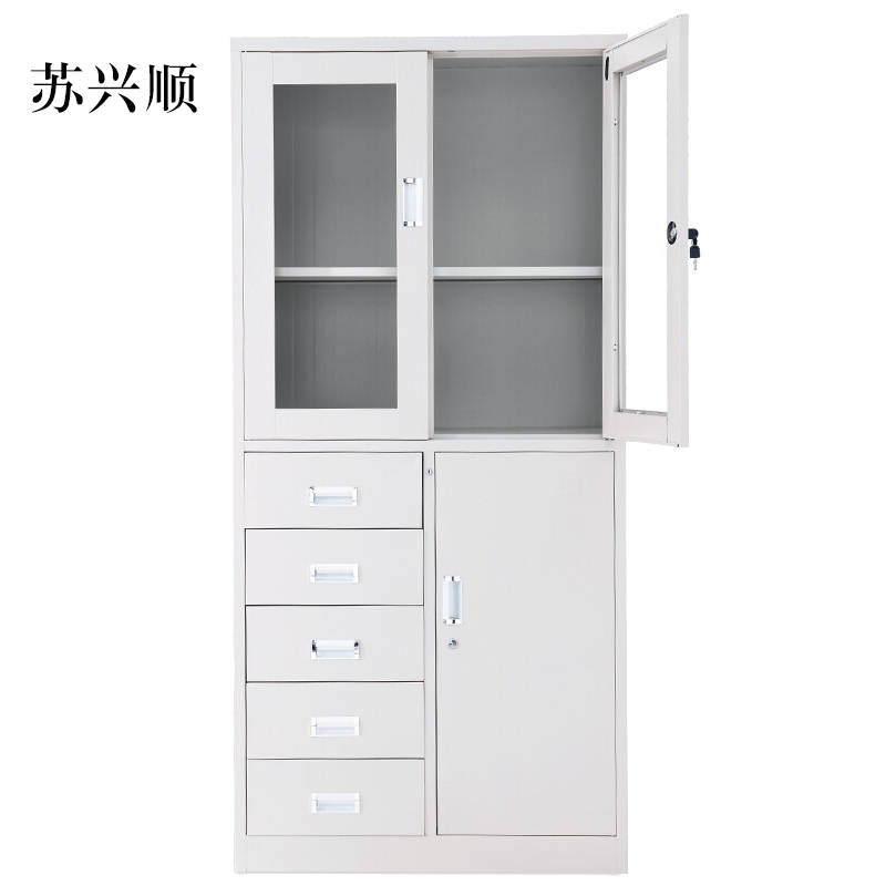 苏兴顺钢制文件柜档案柜财务凭证柜带锁储物柜铁皮柜书柜偏五斗文件柜