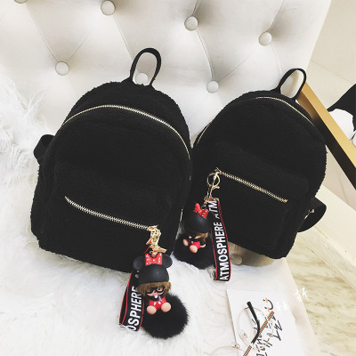 浅娜芬双肩包包女2017秋冬季新款潮韩版百搭大容量毛绒学生休闲背包大包