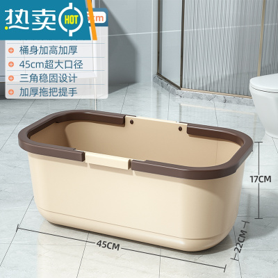 敬平长方形洗拖把桶 胶棉拖把清洗桶塑料挤水桶手提平板拖布桶 双提手圆桶(卡其)
