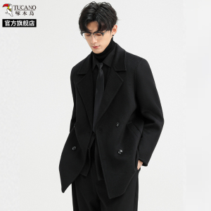 啄木鸟双面羊毛外套男冬季新款西装加厚短款风衣毛呢大衣呢子西服