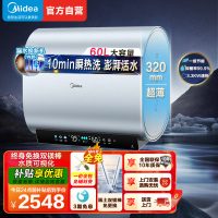 美的(Midea)电热水器TECH亲肤活水超薄玲珑双胆扁桶60升3300W变频水电分离一级能效UDProS