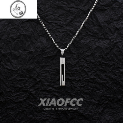 JiMi港风简约设计钛钢小长条项链男潮ins嘻哈女卫衣链蹦迪吊坠毛衣链