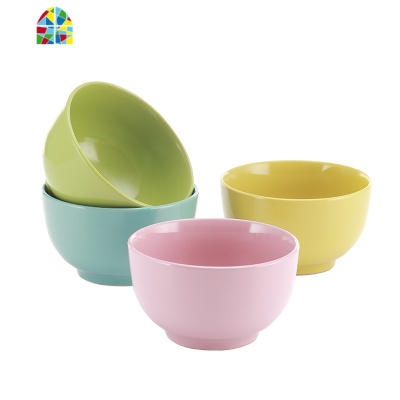 封后陶瓷创意个性彩色餐具米饭碗家用面碗粥碗稀饭碗高脚防烫碗盘套装 FENGH 红+粉+果绿+天蓝+橘色+黄色4.5英寸6