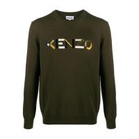 高田贤三(Kenzo)绿色羊毛套头衫男圆领长袖logo刺绣运动卫衣外套