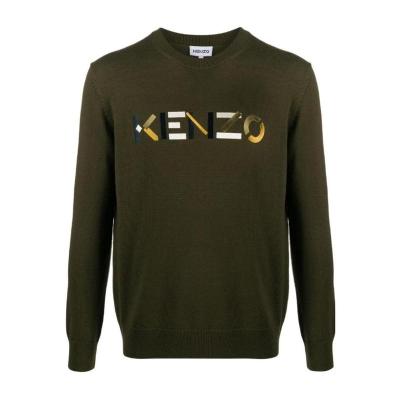 高田贤三(Kenzo)绿色羊毛套头衫男圆领长袖logo刺绣运动卫衣外套