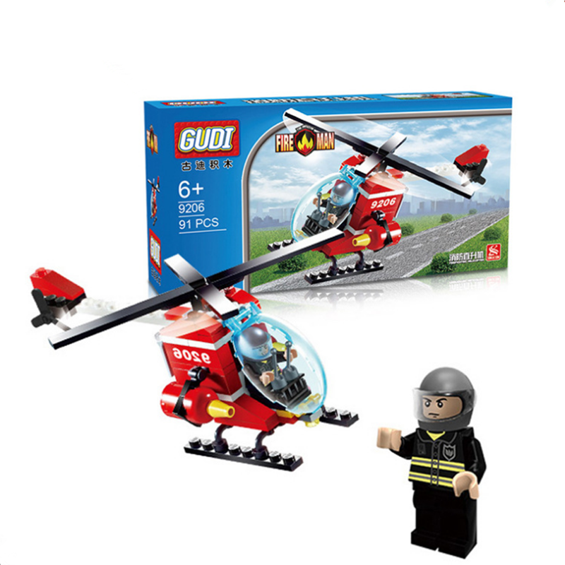 卓誉 兼容乐高gudi古迪消防系列9206消防直升机儿童益智拼装拼插玩具